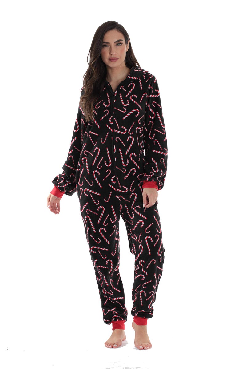 #followme Family Pajamas Candy Cane Microfleece Mens Adult Onesie 6754-10179-S - Image 2